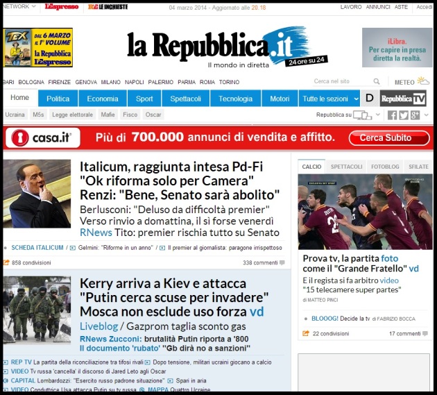 Pàgina inicial de La Repubblica